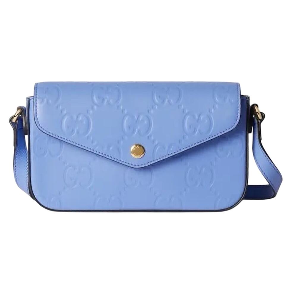 Gucci Gg Super Mini Shoulder Bag Women's Lilac Blue Leather Crossbody Strap NIB